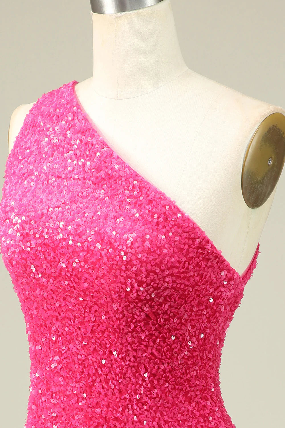 Amzcw Classy Fuchsia One Shoulder Sequins Tight Homecoming Dress