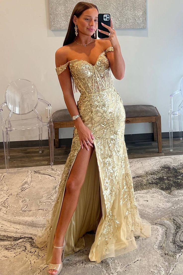 Vestidos de fiesta con hombros descubiertos y encaje hasta el suelo Vestidos de noche