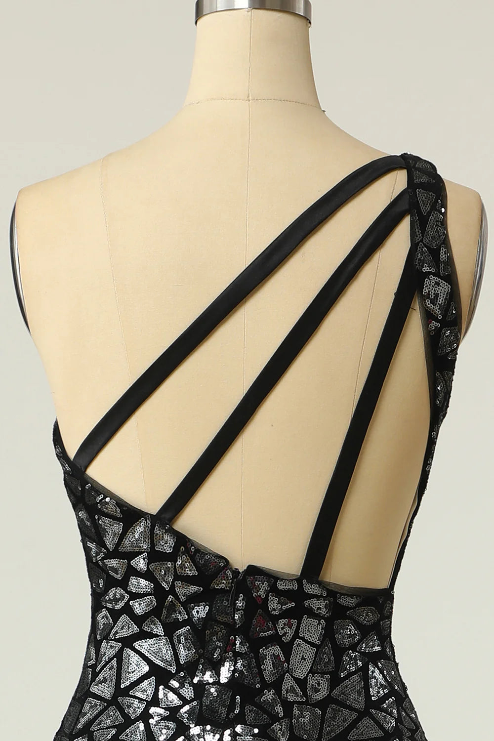 Vestido de fiesta de sirena con un solo hombro y lentejuelas doradas oscuras