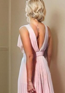 A-Line Wedding Guest Dresses Elegant Dress Formal Wedding Guest Sweep / Brush Train Sleeveless V Neck Bridesmaid Dress Chiffon with Pleats
