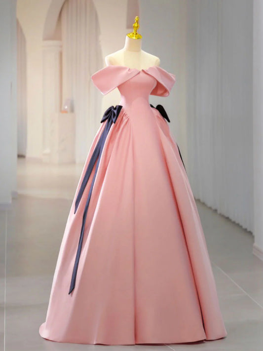 Amzcw Pink Satin Long Prom Dress Pink Formal Evening Dresses prom dress in store