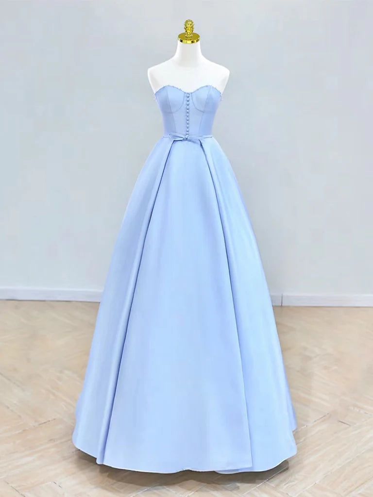 Suknia balowa Amzcw A-Line Sweetheart Neck Satin Blue Long aBlue Long Formalna sukienka sklepy z sukniami balowymi