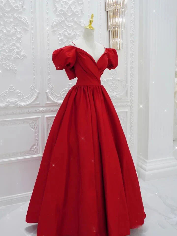 Vestido de fiesta largo de satén con escote en V rojo de Amzcw, vestido de noche rojo, vestidos formales