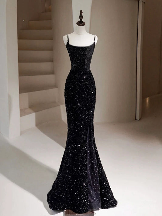 Amzcw Black Mermaid Sequin Long Prom Dress Black Formal Dress prom dress in store