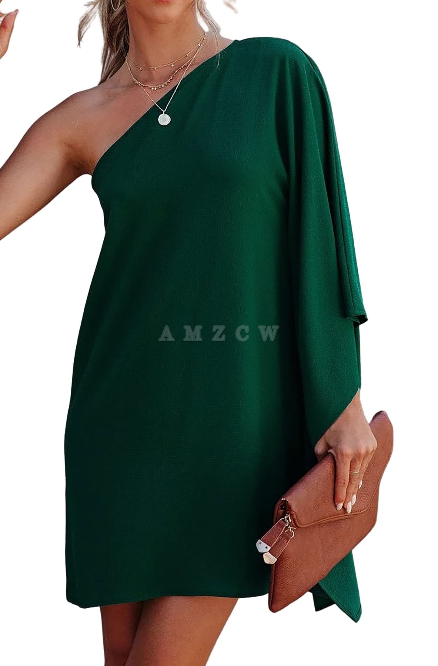 Amzcw Women's Casual Batwing Sleeve One Shoulder Dresses Summer Club Party Cocktail Dresses dresses evening wear 