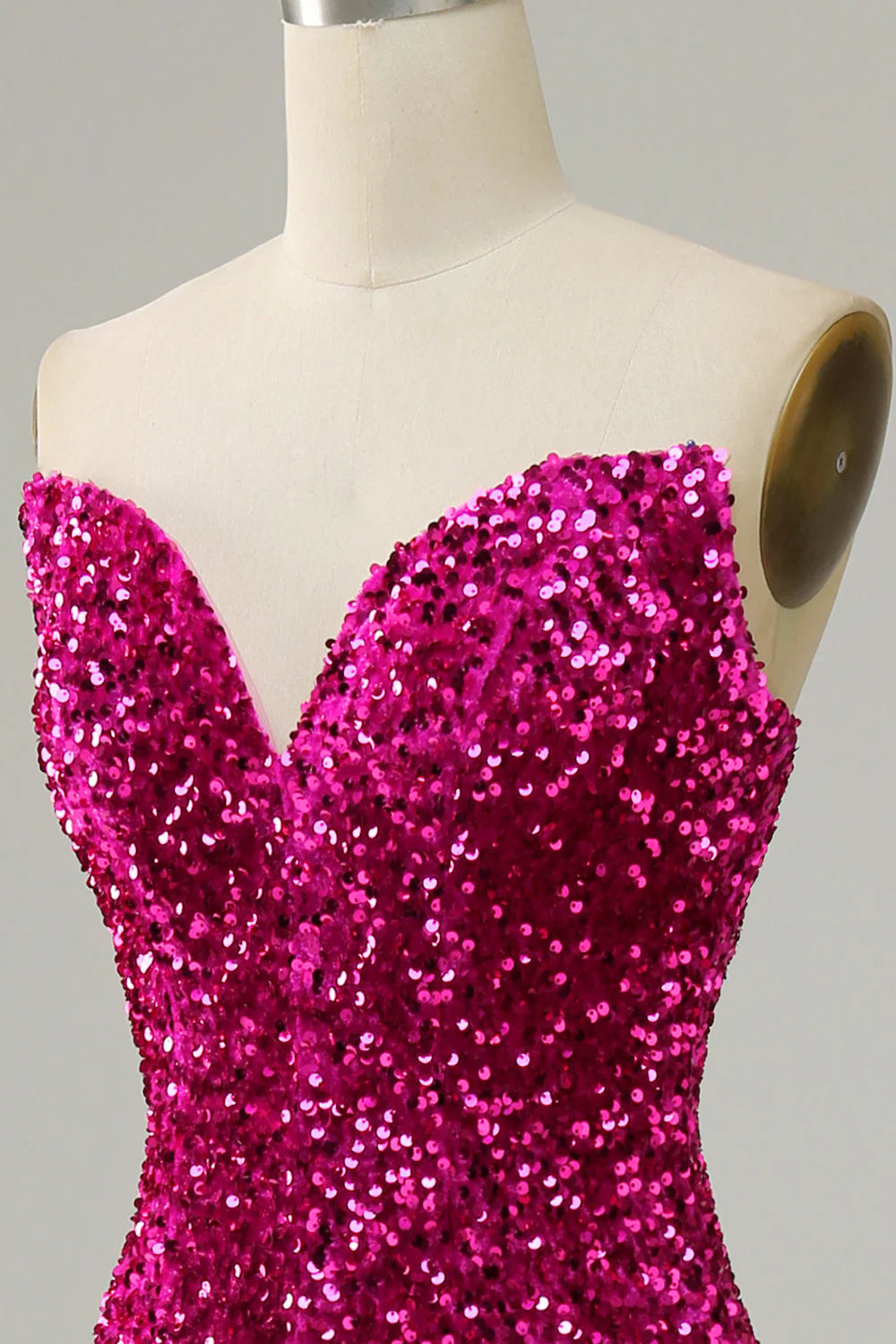 Amzcw Fuchsia Mermaid Sweetheart Neck Sequined Prom Dress With Sweep Train