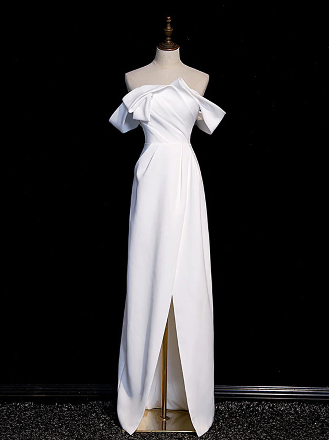 Vestido de fiesta largo de satén blanco con hombros descubiertos de Amzcw, vestido formal largo blanco, vestido de fiesta en tienda