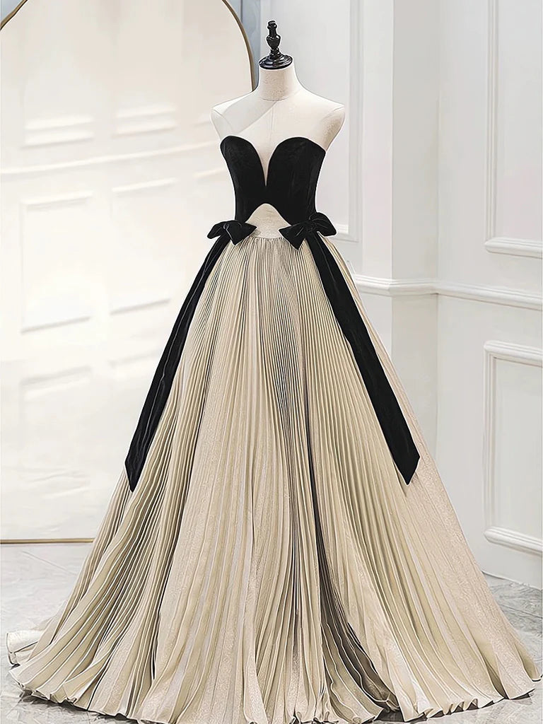Suknia wieczorowa Amzcw A-Line Sweetheart Neck Satin Velvet Champagne Długa suknia wieczorowa w kolorze szampańskim Sklepy z sukienkami na studniówkę