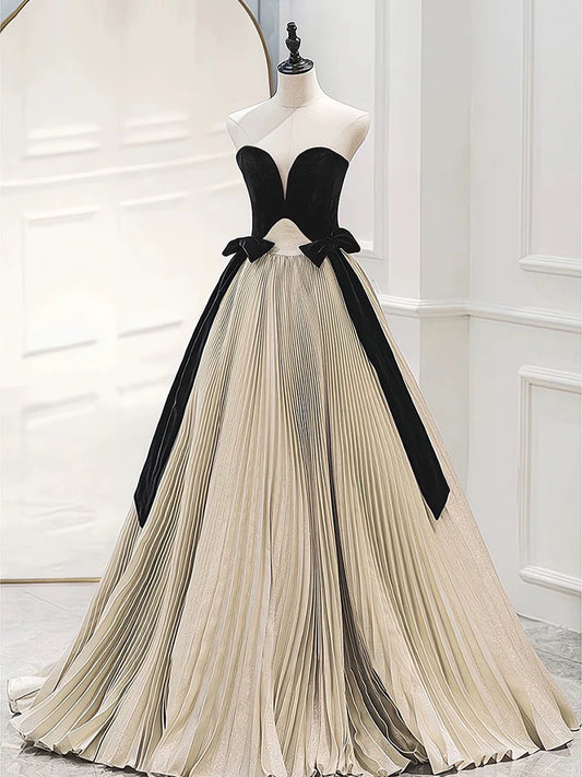 Suknia wieczorowa Amzcw A-Line Sweetheart Neck Satin Velvet Champagne Długa suknia wieczorowa w kolorze szampańskim Sklepy z sukienkami na studniówkę