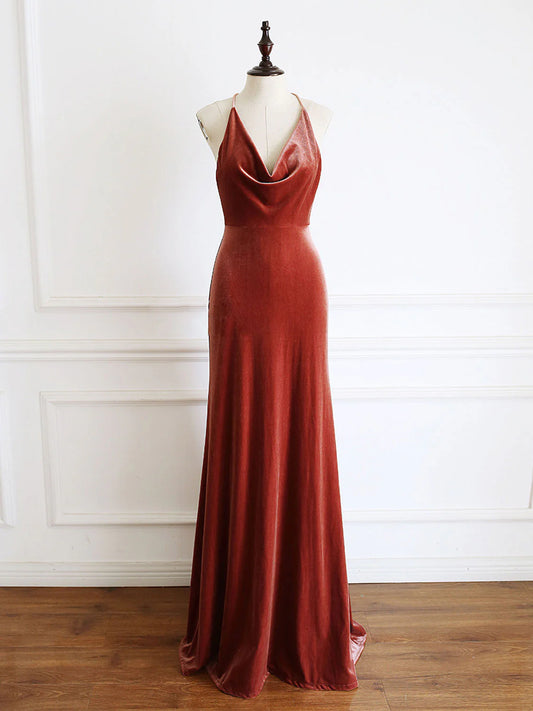 Amzcw Simple V Neck Mermaid Long Prom Dress Velvet Formal Evening Dresses prom dress in store