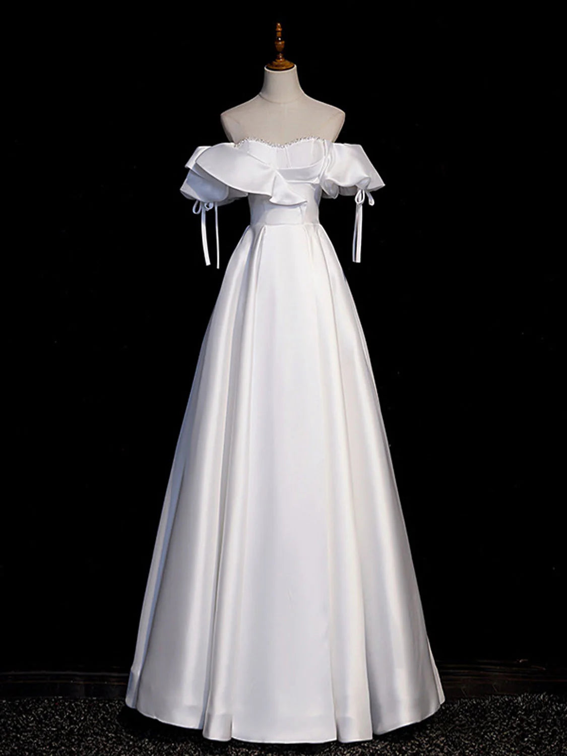 Vestidos de fiesta largos de satén blanco de corte A de Amzcw, vestidos de noche blancos, vestido de fiesta en tienda