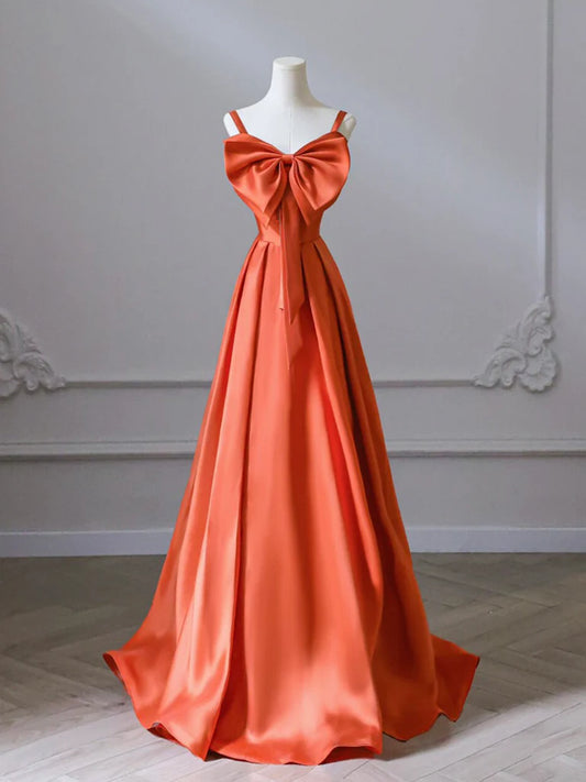 Amzcw A-Line Orange Satin Long Prom Dress Orange Long Evening Dress prom dress in store