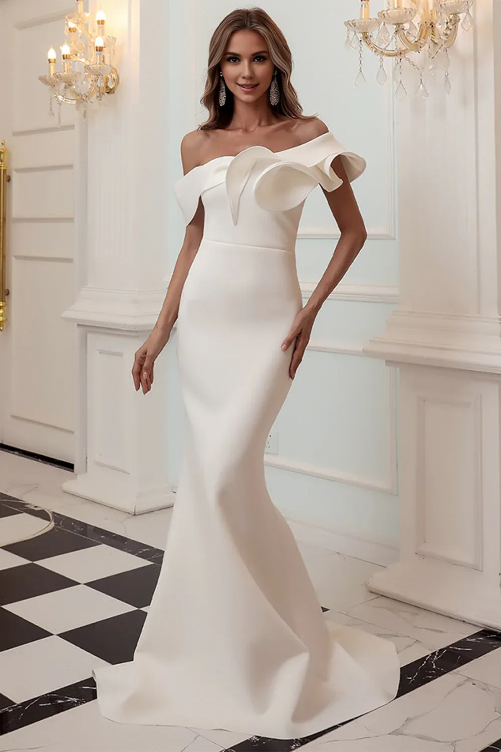Amzcw One Shoulder Mermaid White Prom Dress gowns evening dresses prom dresses shops 