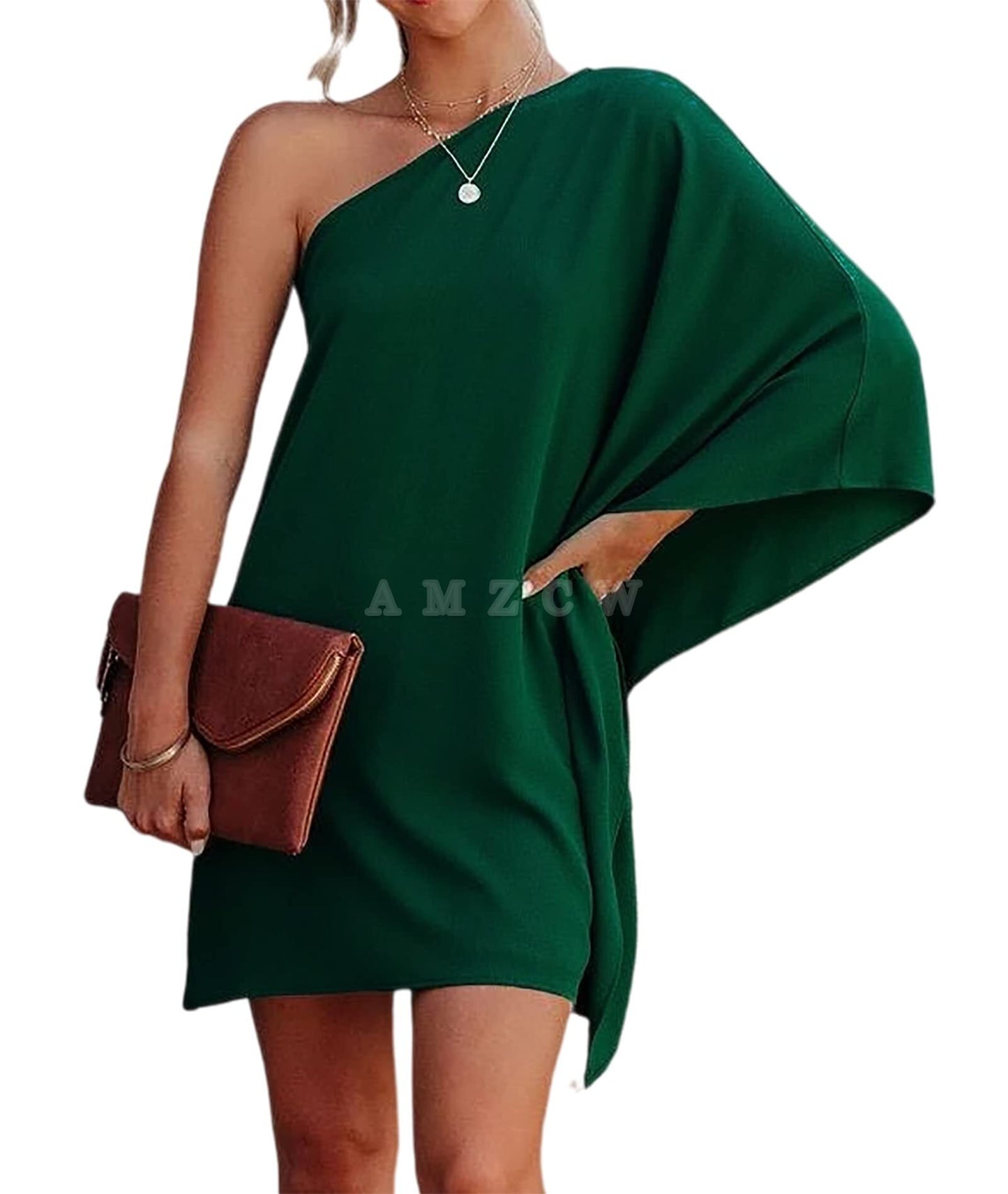 Amzcw Women's Casual Batwing Sleeve One Shoulder Dresses Summer Club Party Cocktail Dresses dresses evening wear 