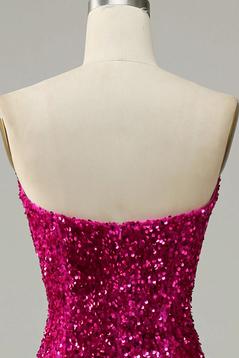 Amzcw Fuchsia Mermaid Sweetheart Neck Sequined Prom Dress With Sweep Train