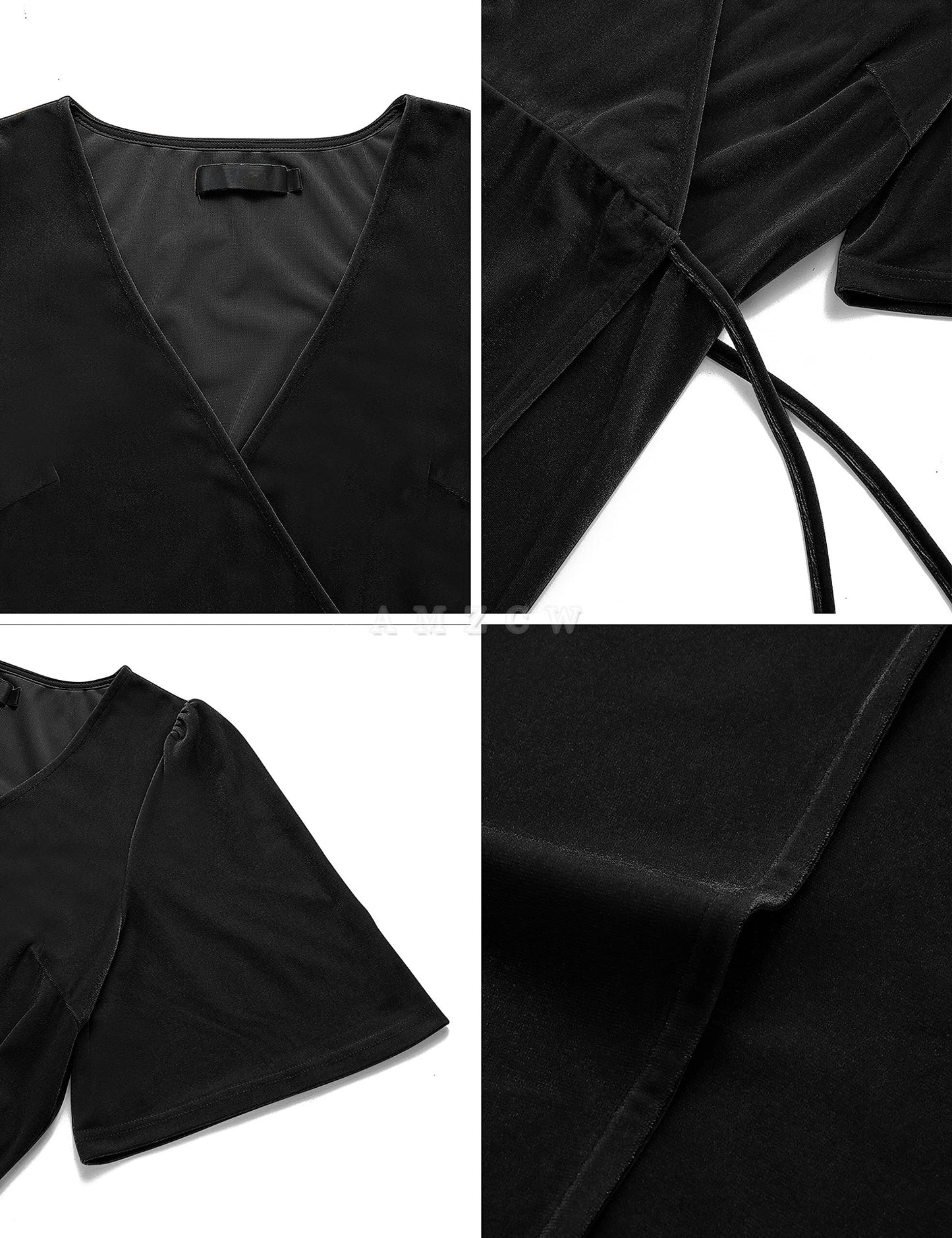 Amzcw - Vestido largo de terciopelo con escote en V para mujer, manga acampanada, abertura para dama de honor, cóctel, fiesta, noche