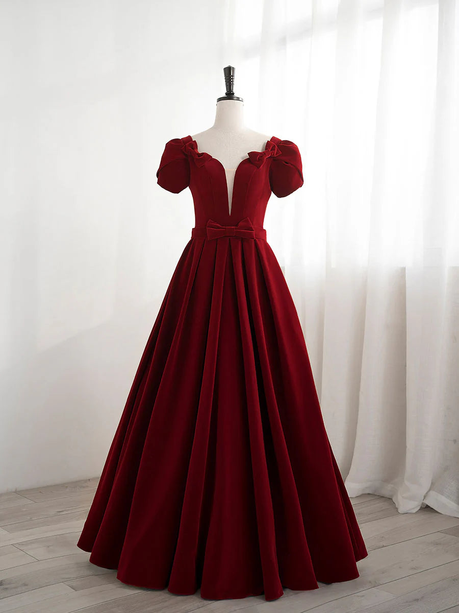 Amzcw A line velvet burgundy long prom dress burgundy bridesmaid dress prom dresses shops