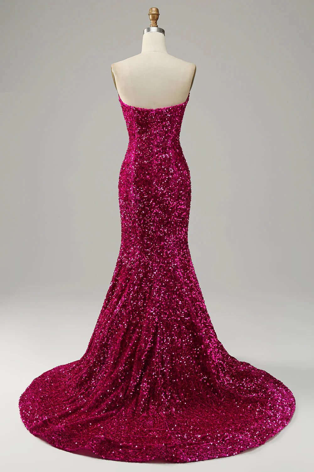 Amzcw Fuchsia Mermaid Sweetheart Neck Sequined Prom Dress With Sweep Train