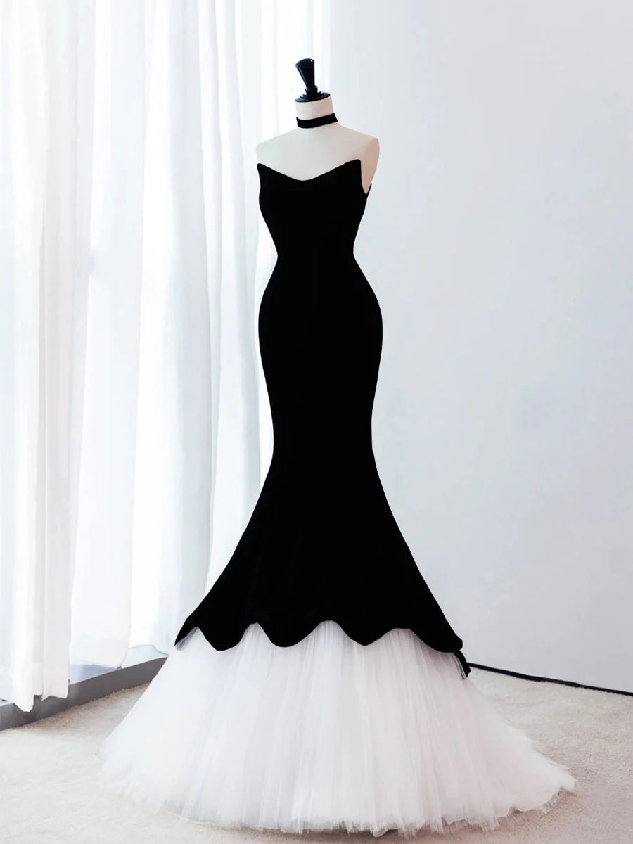 Amzcw Mermaid Velvet Black Long Prom Dress Black Long Formal Dress prom dress in store