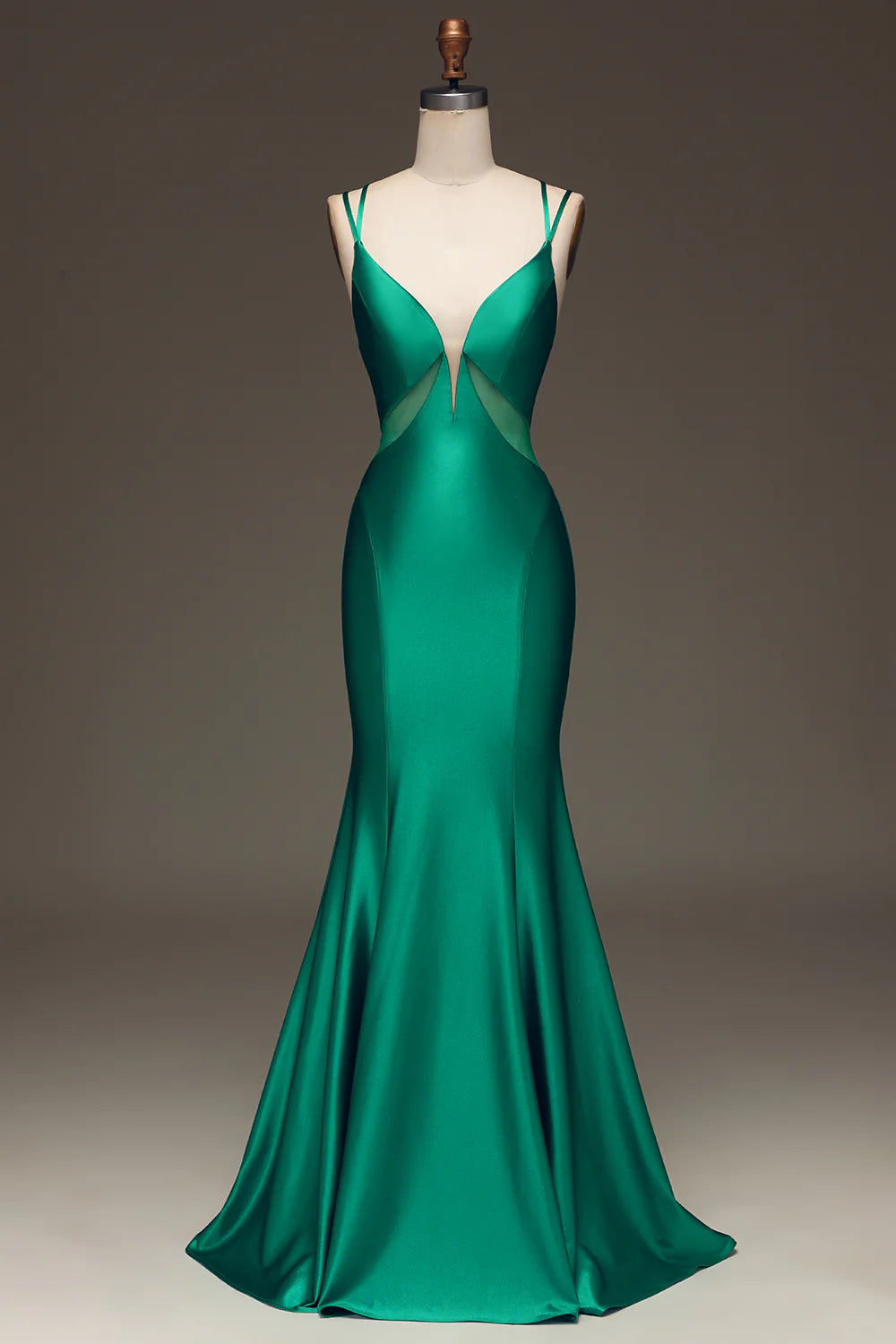 Amzcw Green Deep V-neck Satin Mermaid Prom Dress with Lace-up Back prom dresses shops gowns evening dresses