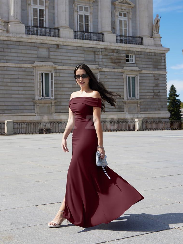 Amzcw Women's Elegant Bodycon Off Shoulder Sleeveless High Split Ruched Long Formal Evening Dress dresses evening wear 