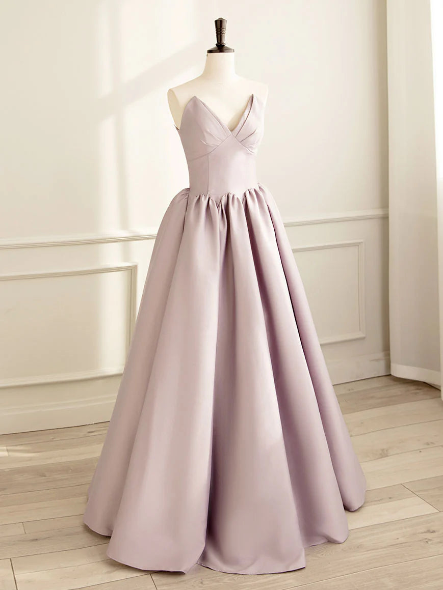 Vestido de fiesta largo de satén rosa con corte A sencillo de Amzcw, vestido formal de dama de honor, vestido de fiesta en tienda