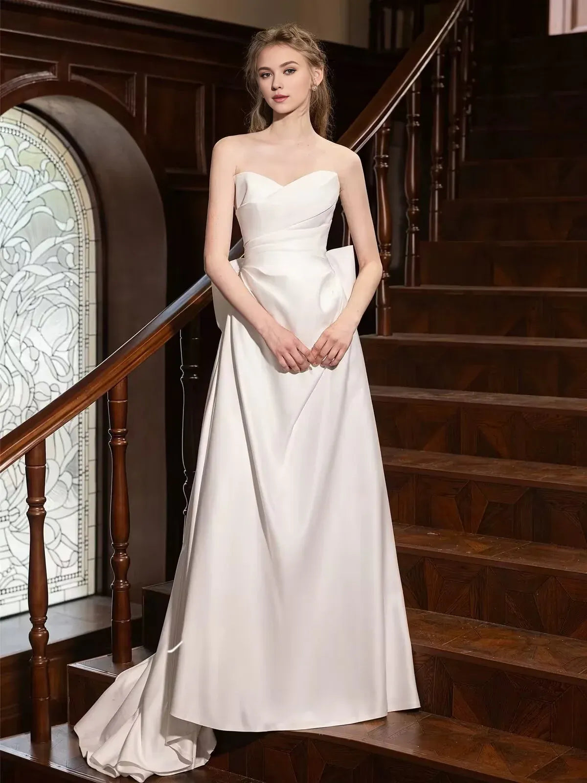 Amzcw A-Line Satin White Long Prom Dress White Long Formal Dress prom dress in store 