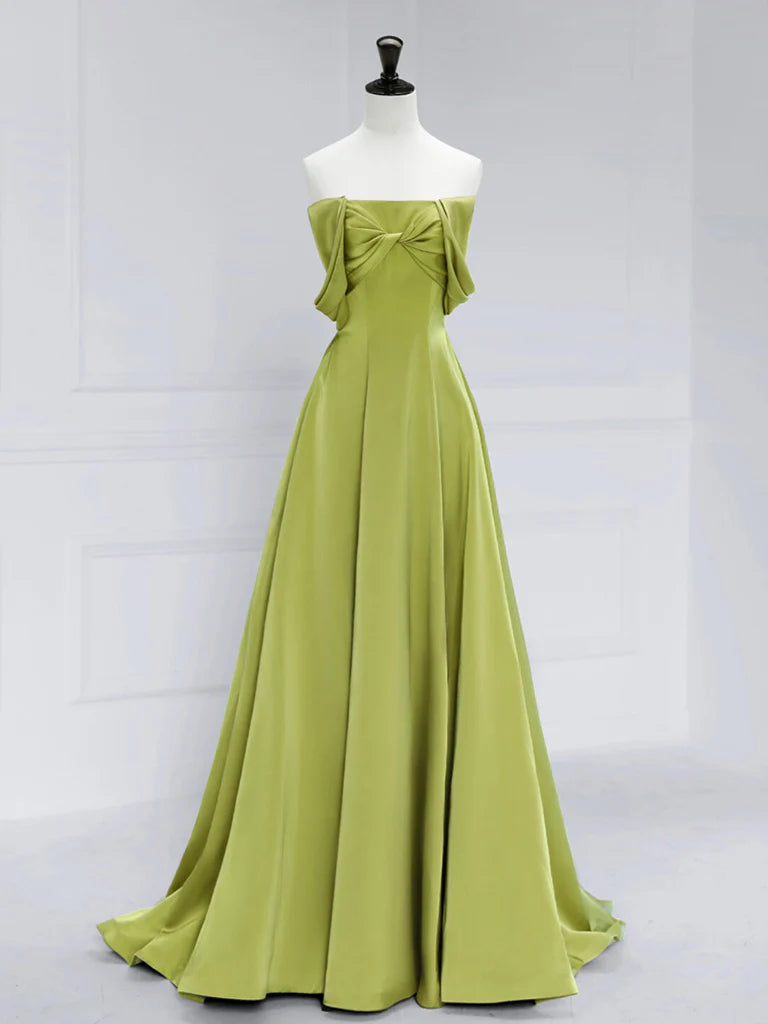 Amzcw A-Line Off Shoulder Satin Green Long Prom Dress Zielona długa formalna sukienka na studniówkę w sklepie
