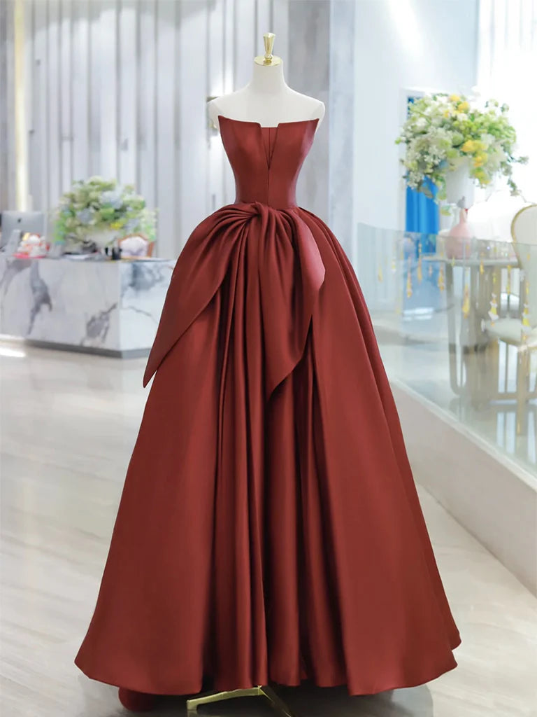 Amzcw A-Line Satin Burgundy Long Prom Dress Burgundy Long Formal Dress prom dresses shops 