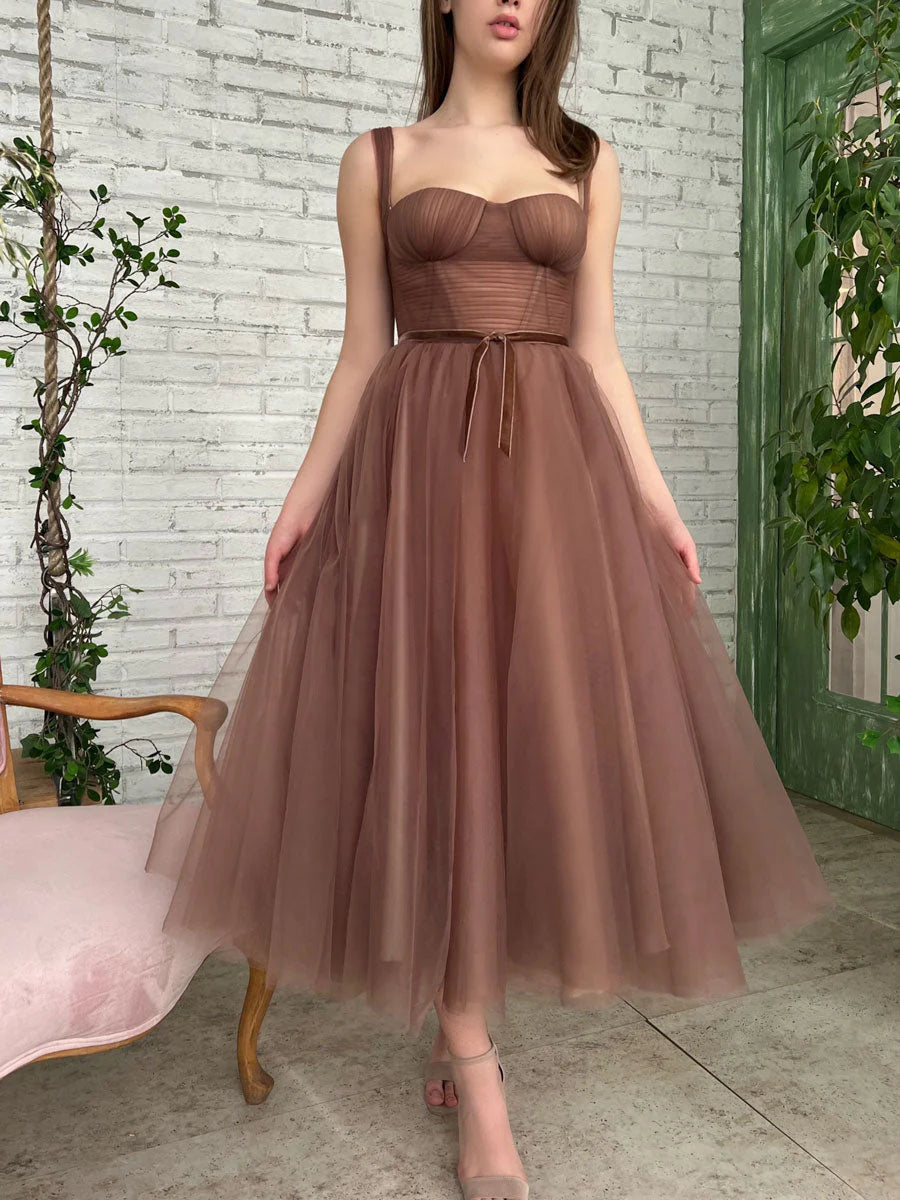Vestidos de fiesta marrones sencillos Amzcw Aline hasta la rodilla, vestidos de fiesta marrones, vestidos de fiesta en tienda