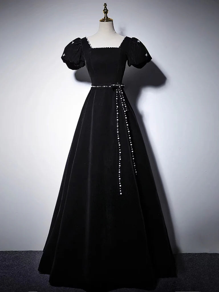 Sukienka wieczorowa Amzcw A-Line Velvet Black Long Prom Dress w kolorze czarnym, długa suknia wieczorowa w sklepie