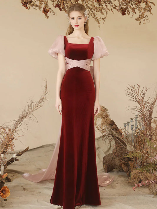 Amzcw Burgundy Mermaid Velvet Long Prom Dress Burgundy Formal Dresses prom dress in store