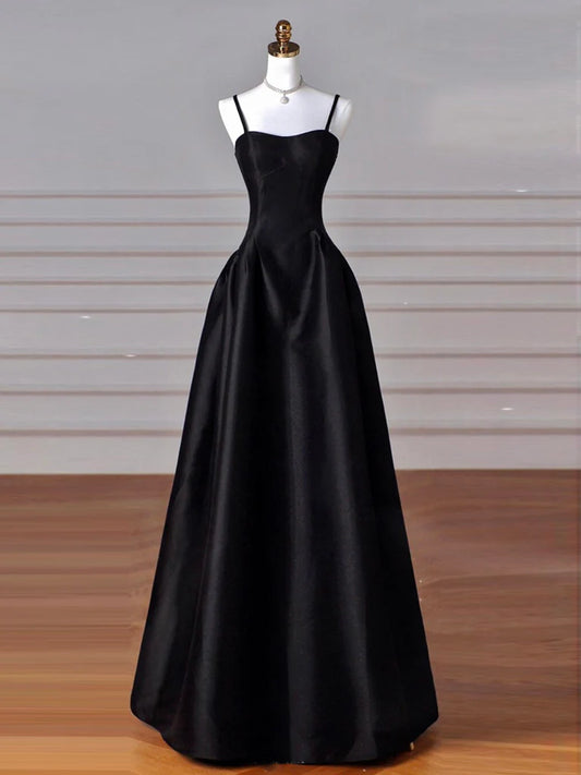 Suknia wieczorowa Amzcw A-Line Sweetheart Neck Satin Black Long Prom Dress - sklepy z sukniami balowymi