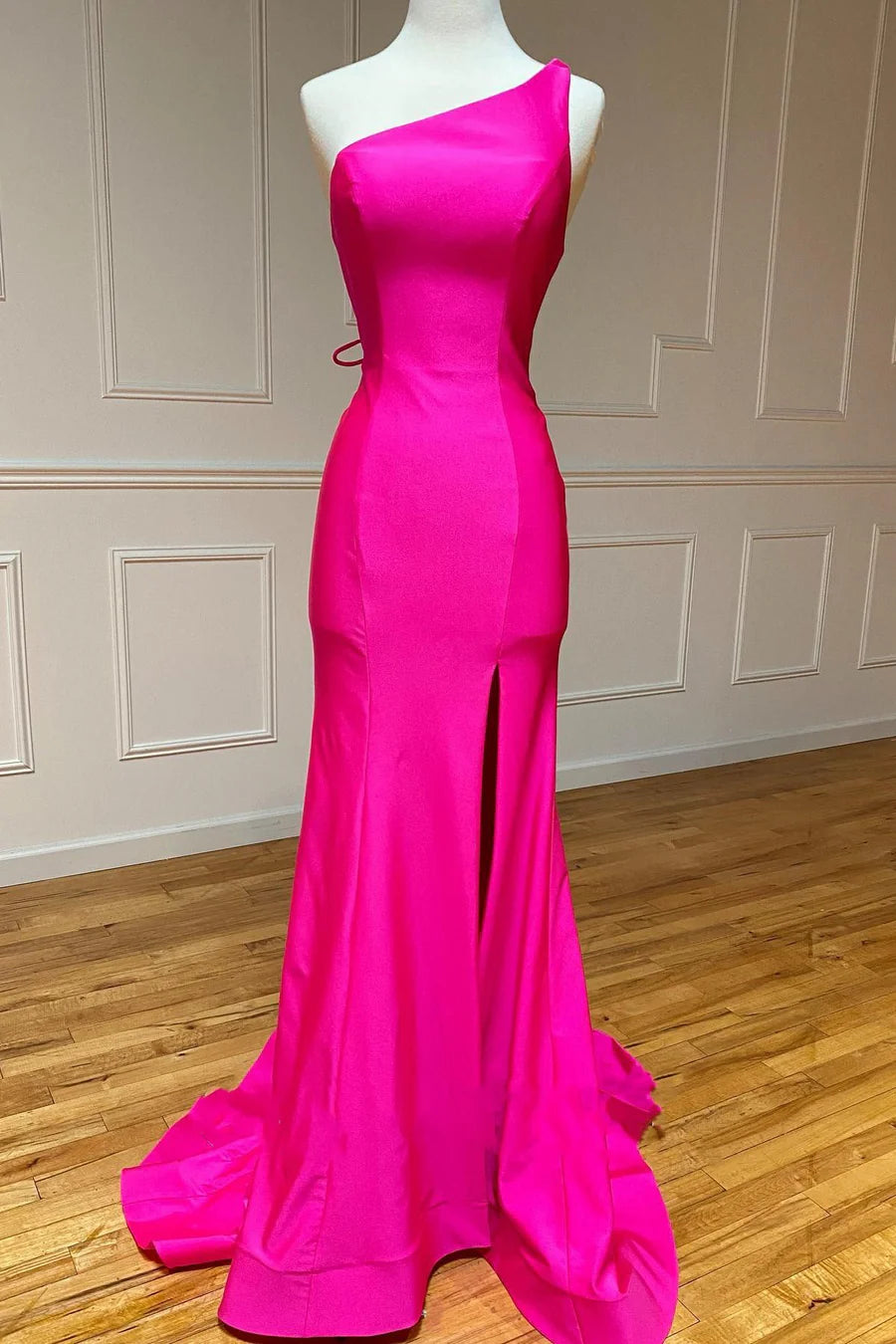 Amzcw One-Shoulder Neon Pink Mermaid Long Formal Dress formal wear dresses