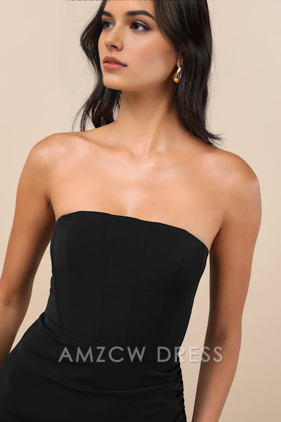 Vestido largo elegante, ajustado y sin tirantes, de Amzcw, en técnica mixta negra, para uso formal