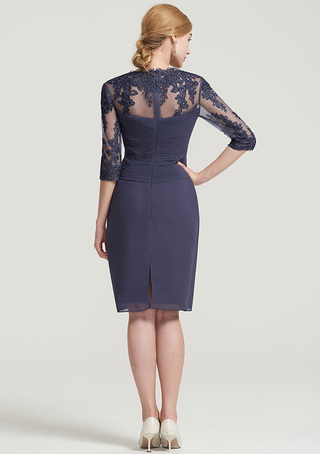 Fashion Exquisite Wedding Guest Dresses Chiffon Sheath/Column Sweetheart Neckline Lace Appliqued 3/4 Sleeve Pleated Beading With Jacket Two-Piece Tea-Length Hot Sale Mother of the Bride Dress