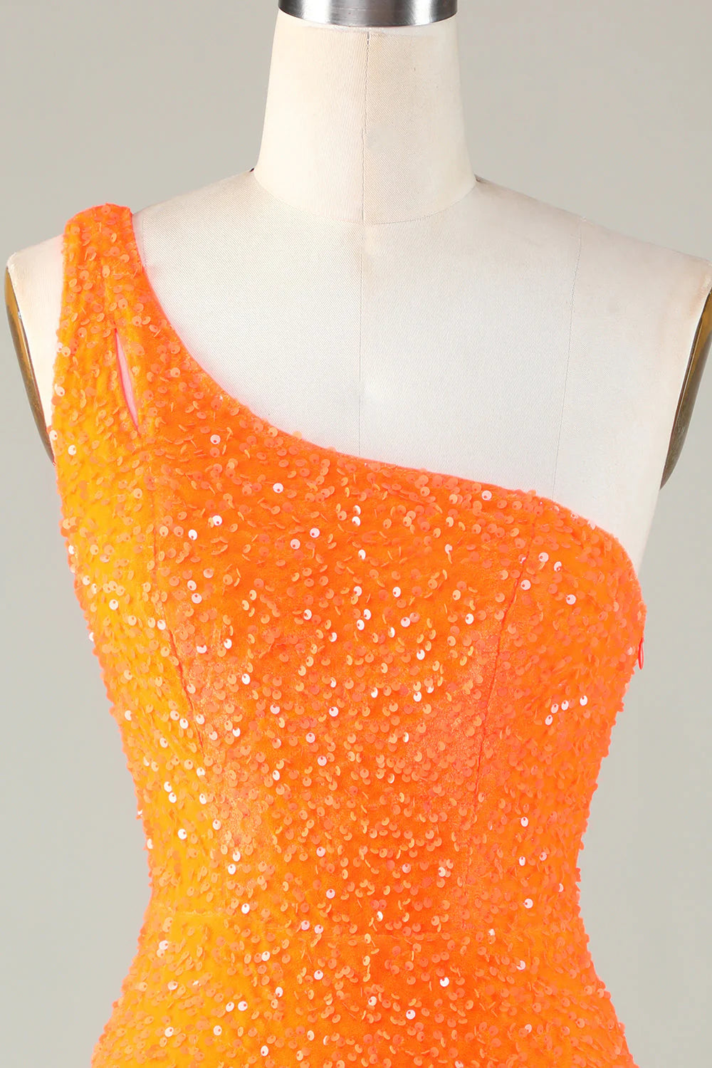 Amzcw Sequins One-Shoulder Orange Tight Beading Short Homecoming Dress