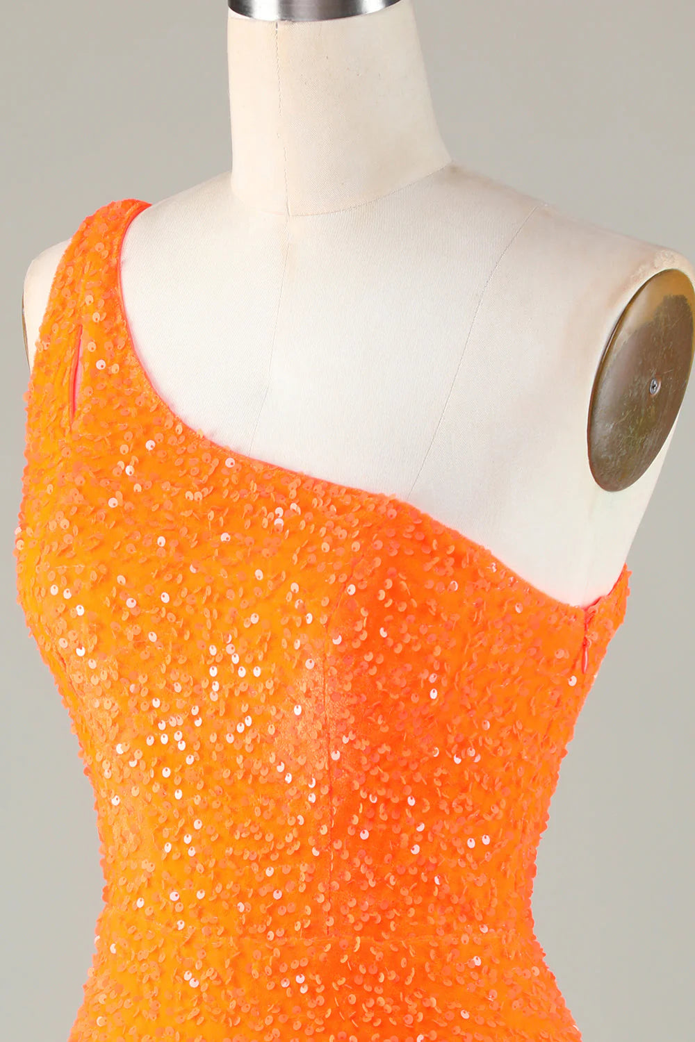 Amzcw Sequins One-Shoulder Orange Tight Beading Short Homecoming Dress