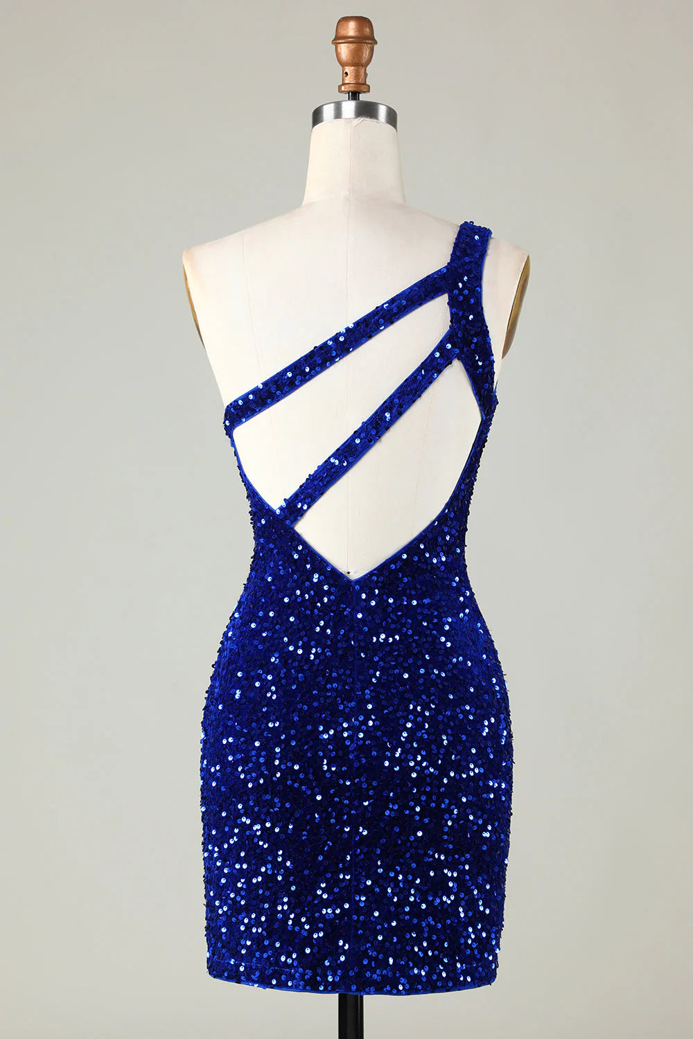 Amzcw Royal Blue One Shoulder Sequins Tight Beading Short Homecoming Dress