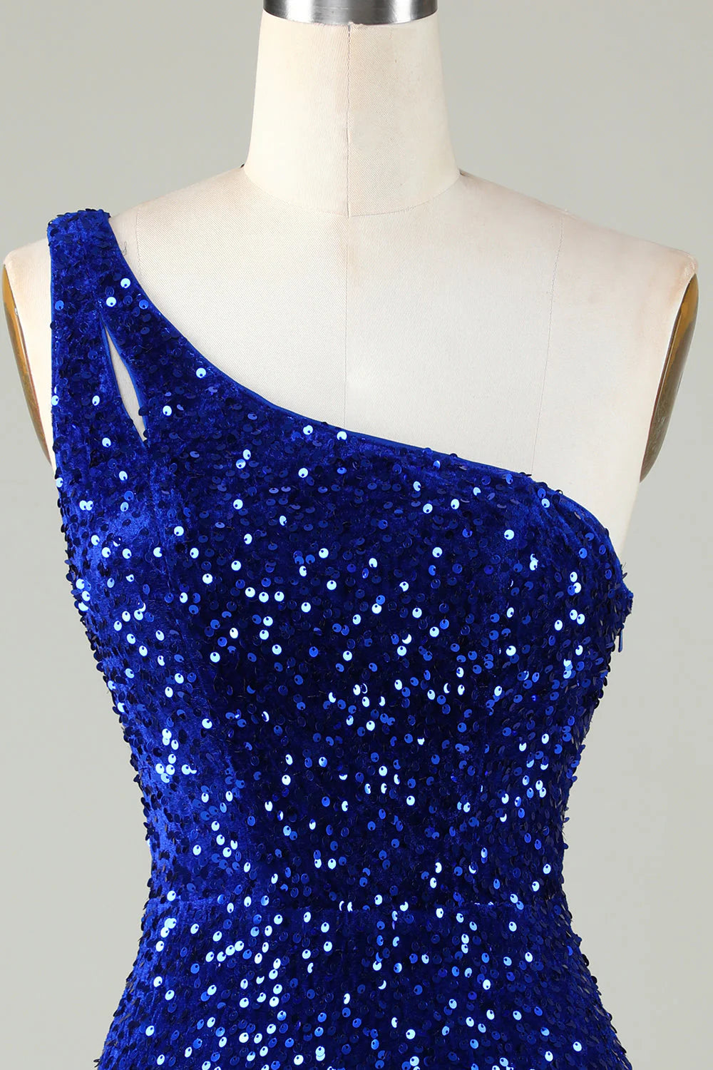 Amzcw Royal Blue One Shoulder Sequins Tight Beading Short Homecoming Dress