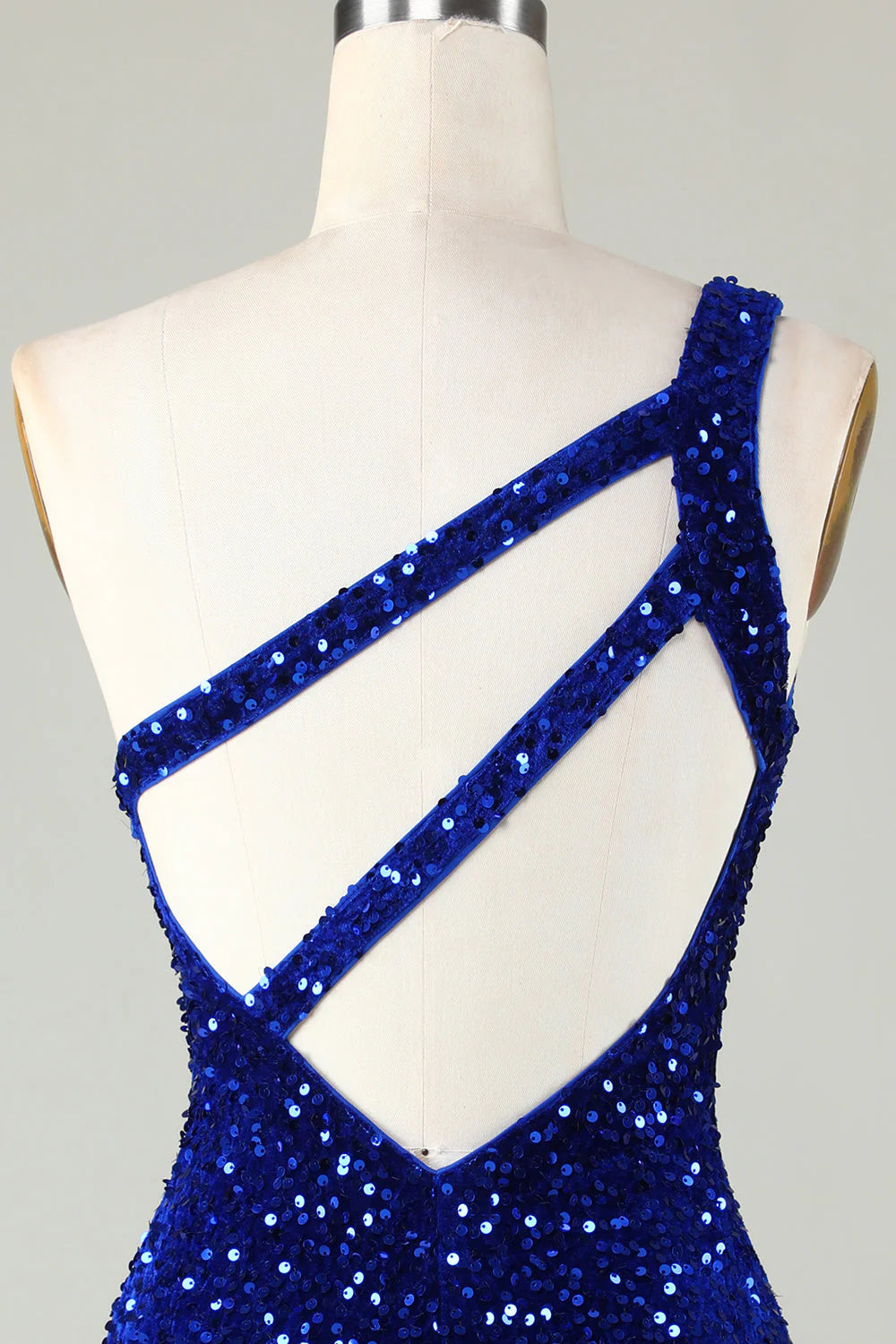 Amzcw Royal Blue One Shoulder Sequins Tight Beading Short Homecoming Dress