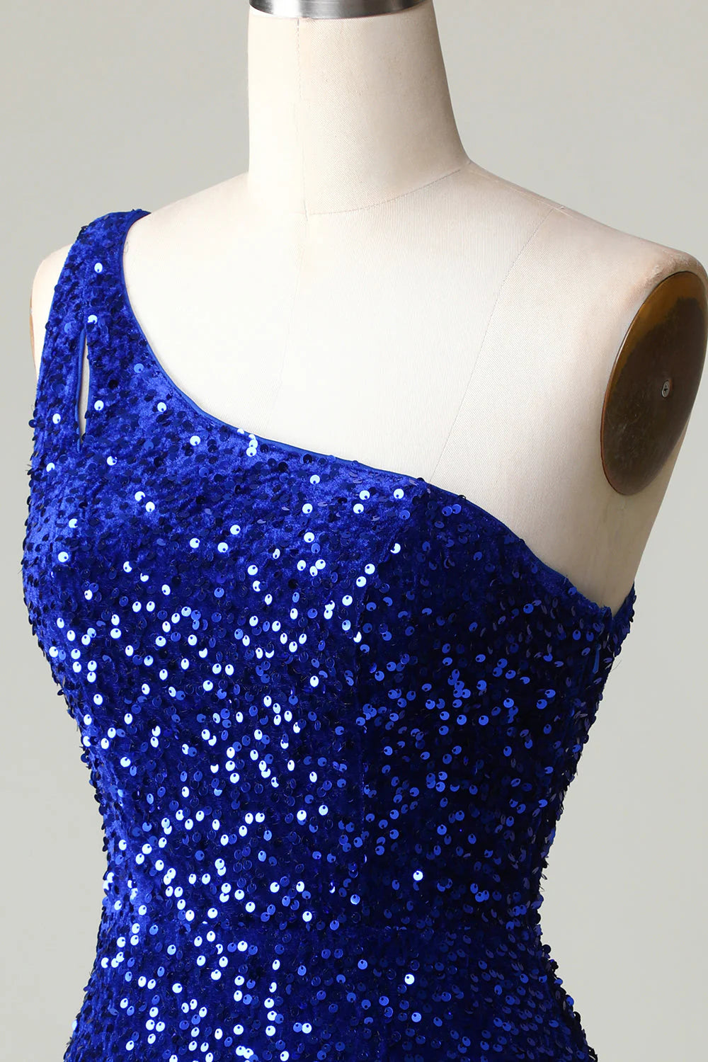 Amzcw Royal Blue One Shoulder Sequins Tight Beading Short Homecoming Dress