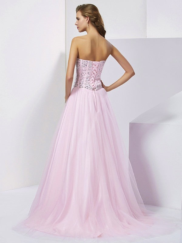 Ball Gown Sweetheart Sleeveless Beading Long Satin Quinceanera Dresses