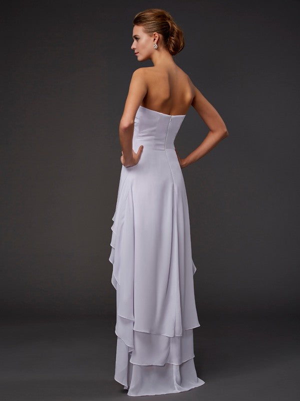 Vestidos de gasa de corte A/princesa, escote corazón, sin mangas, volantes, corte alto y bajo