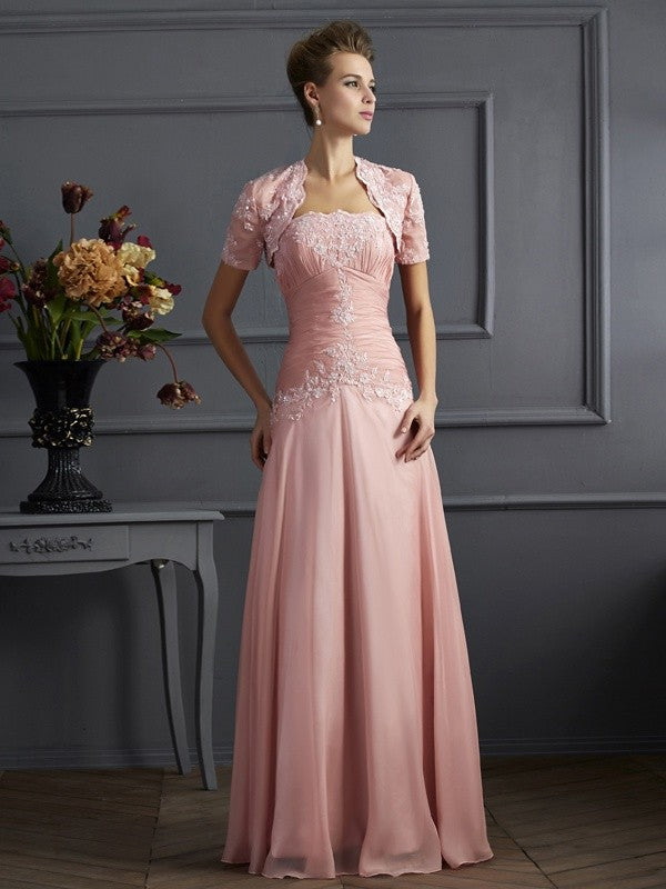 Vestidos de gasa largos para madre de la novia, corte A/princesa, escote corazón, sin mangas, apliques