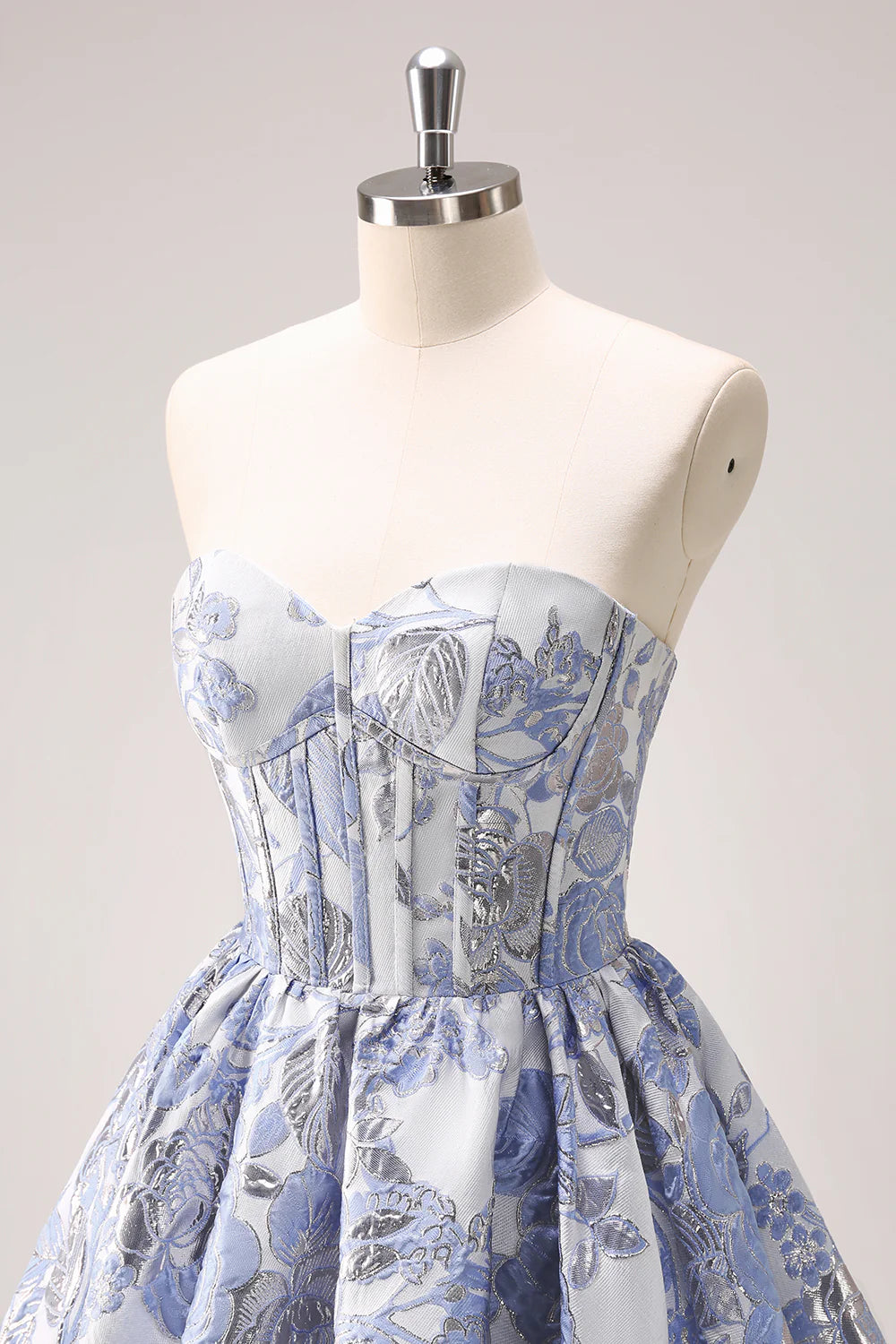 Amzcw Cute Blue A Line Sweetheart Print Corset Short Homecoming Dress with Ruffles