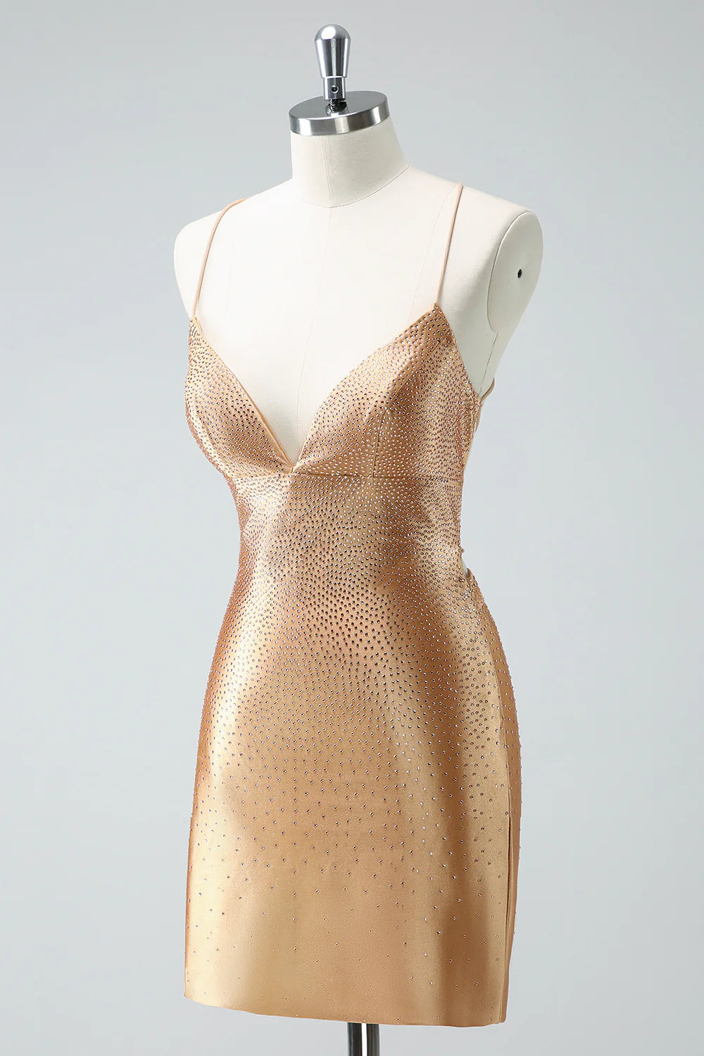Amzcw Gorgeous Golden Spaghetti Straps Corset Short Tight Homecoming Dress with Beading