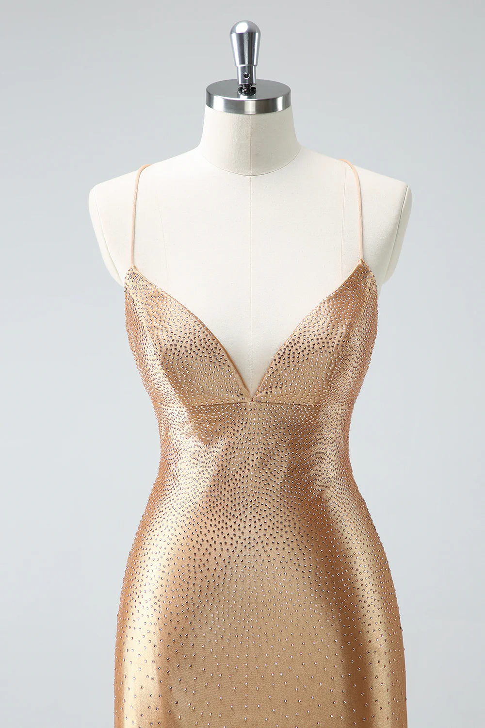 Amzcw Gorgeous Golden Spaghetti Straps Corset Short Tight Homecoming Dress with Beading