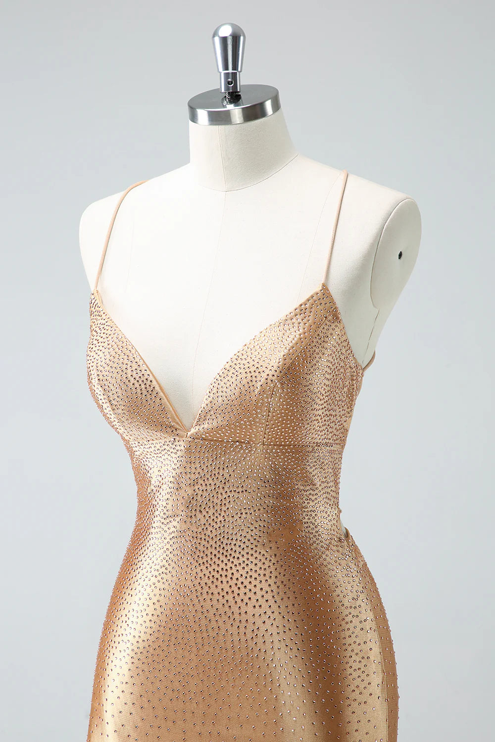 Amzcw Gorgeous Golden Spaghetti Straps Corset Short Tight Homecoming Dress with Beading
