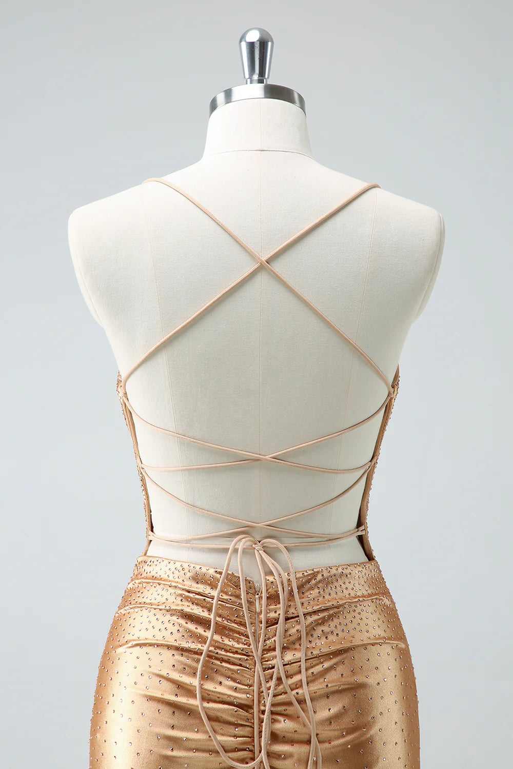Amzcw Gorgeous Golden Spaghetti Straps Corset Short Tight Homecoming Dress with Beading